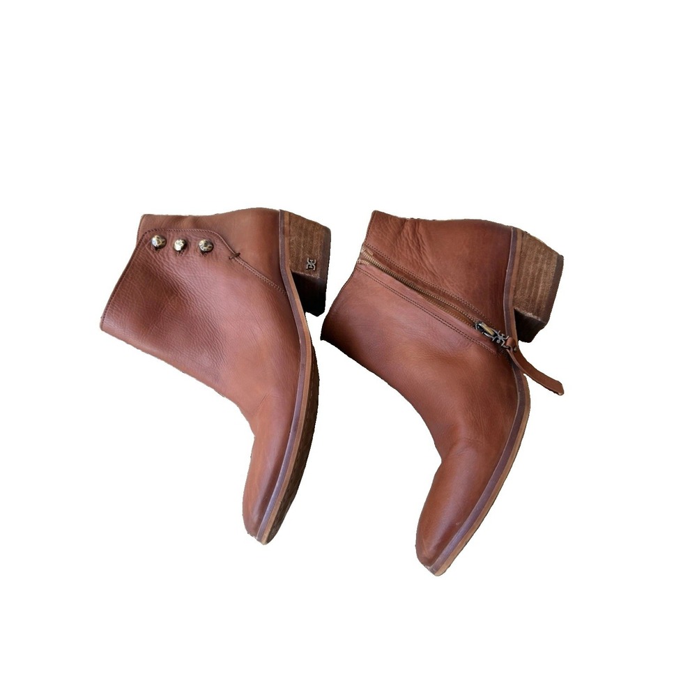 Sam Edelman Womens Cognac Brown Leather Ankle Boots Button Booties Zip Sz 7.5